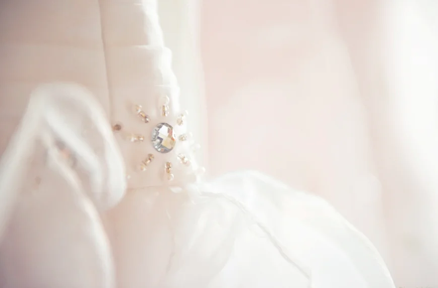 close up of wedding dress fabric 